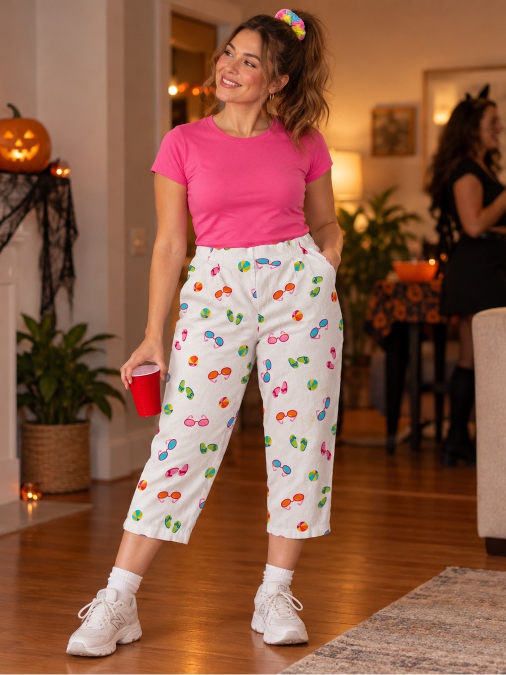 Vintage Briggs 80s /90s Beach Print Medium Capri Pants | Retro Halloween Outfit